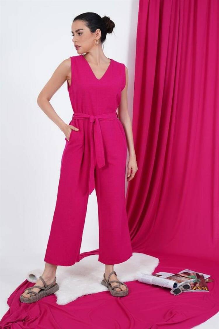 WholesaleJumpsuit With Back Zipper Waist Belt - Lustrin - Globality Store - Women Clothes Wholesale Turkey