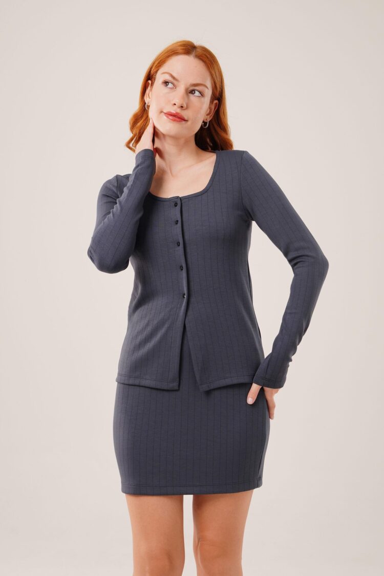 Striped Skirt Buttoned Blouse WholesaleSuit