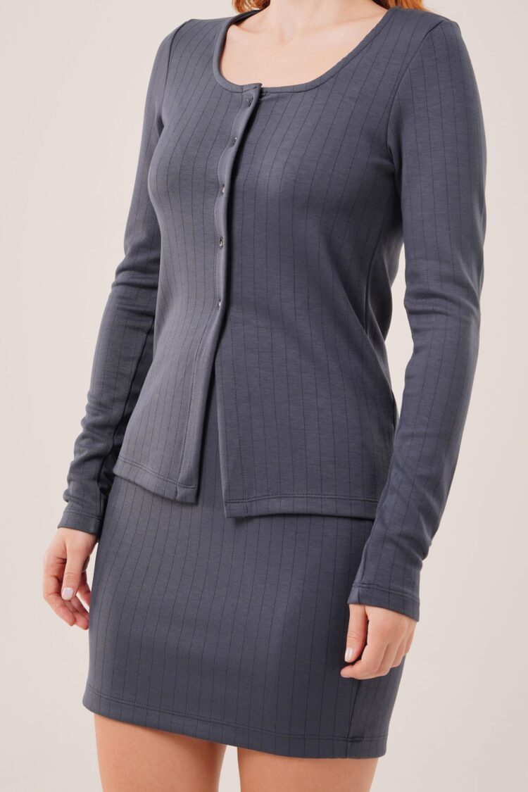 Striped Skirt Buttoned Blouse WholesaleSuit