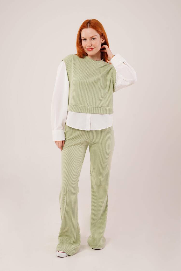 Shirt Sleeve Flex Mint Wholesale Double Suit - Lustrin - Globality Store - Women Clothes Wholesale Turkey