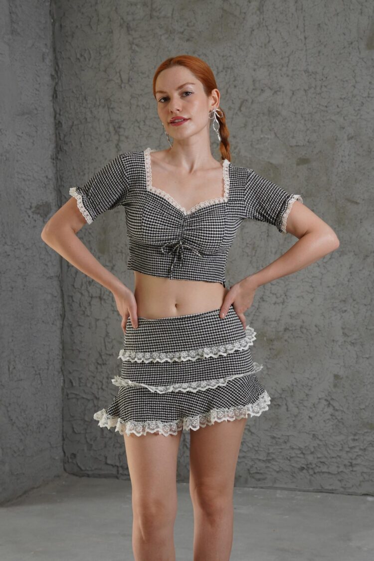 Pötikare Patterned Skirt CropWholesale Double Suit