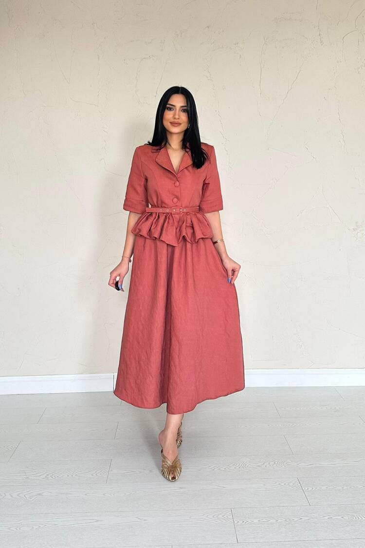 Slim Belt Ruffle Jacket And Ruffle Skirt Set - Tile