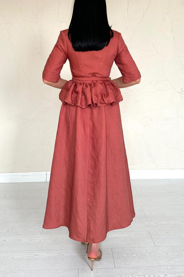 Slim Belt Ruffle Jacket And Ruffle Skirt Set - Tile