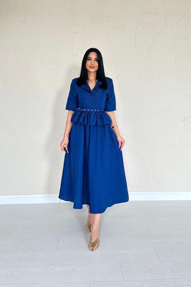 Slim Belt Ruffle Jacket & Ruffle Skirt Set - Saks - Elisa - Globality Store - Women Clothes Wholesale Turkey