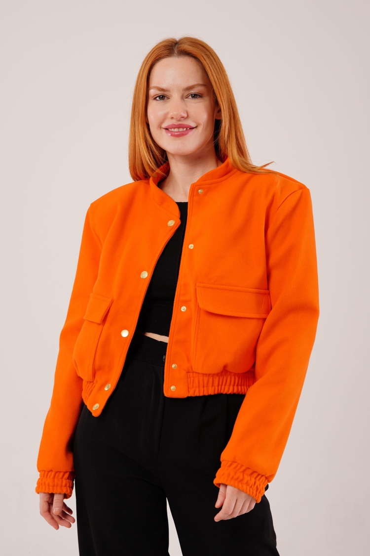 Gold Buttoned Cashmere Bomber Jacket