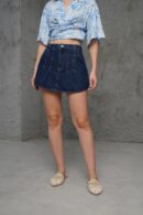 Pocket And Stitching Detailed Denim Mini Skirt - Navy Blue - Lustrin - Globality Store - Women Clothes Wholesale Turkey