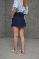 Pocket And Stitching Detailed Denim Mini Skirt - Navy Blue - Lustrin - Globality Store - Women Clothes Wholesale Turkey