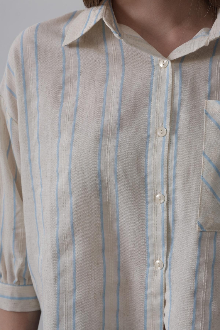 Striped Short Shirt - - Beige