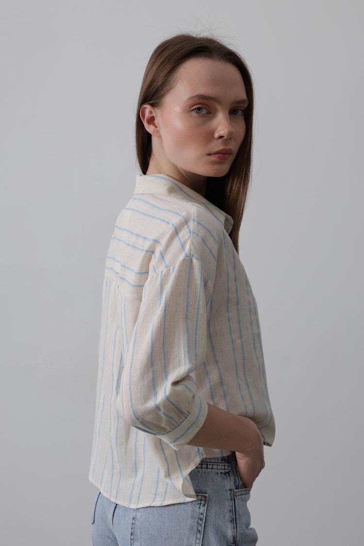 Striped Short Shirt - - Beige
