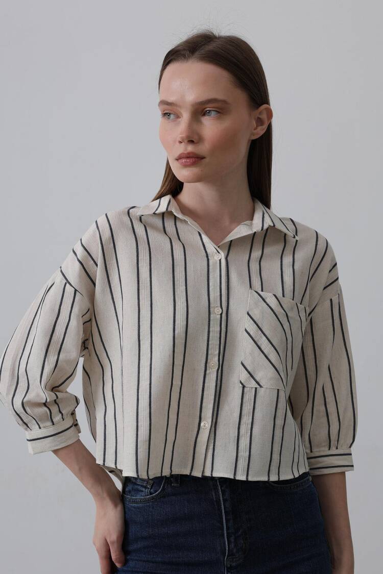 Striped Short Shirt - - -navy