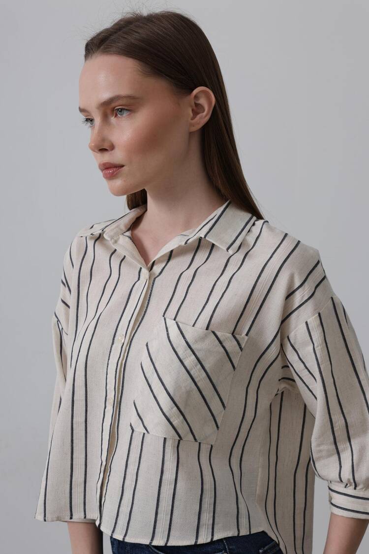 Striped Short Shirt - - -navy