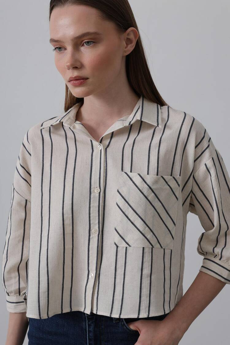 Striped Short Shirt - - -navy