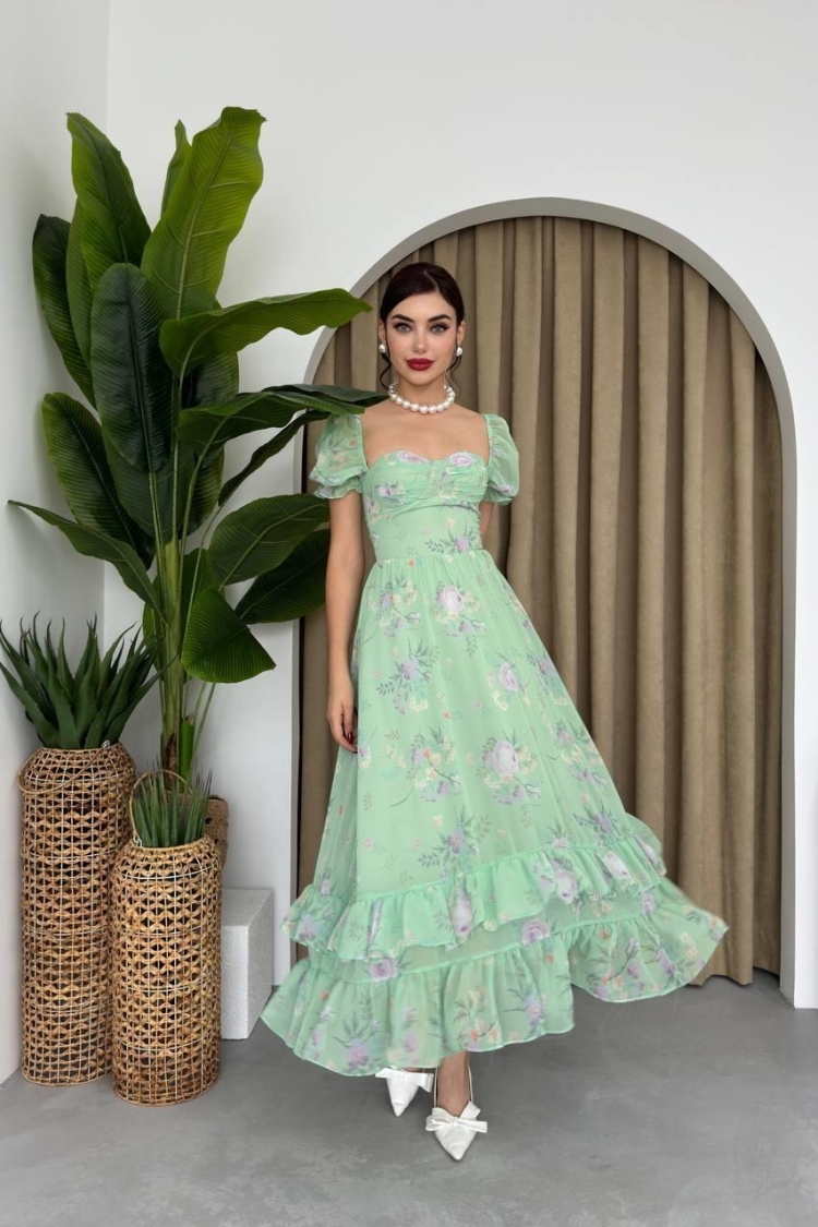 Chiffon Fabric Digital Pattern Printed Dress