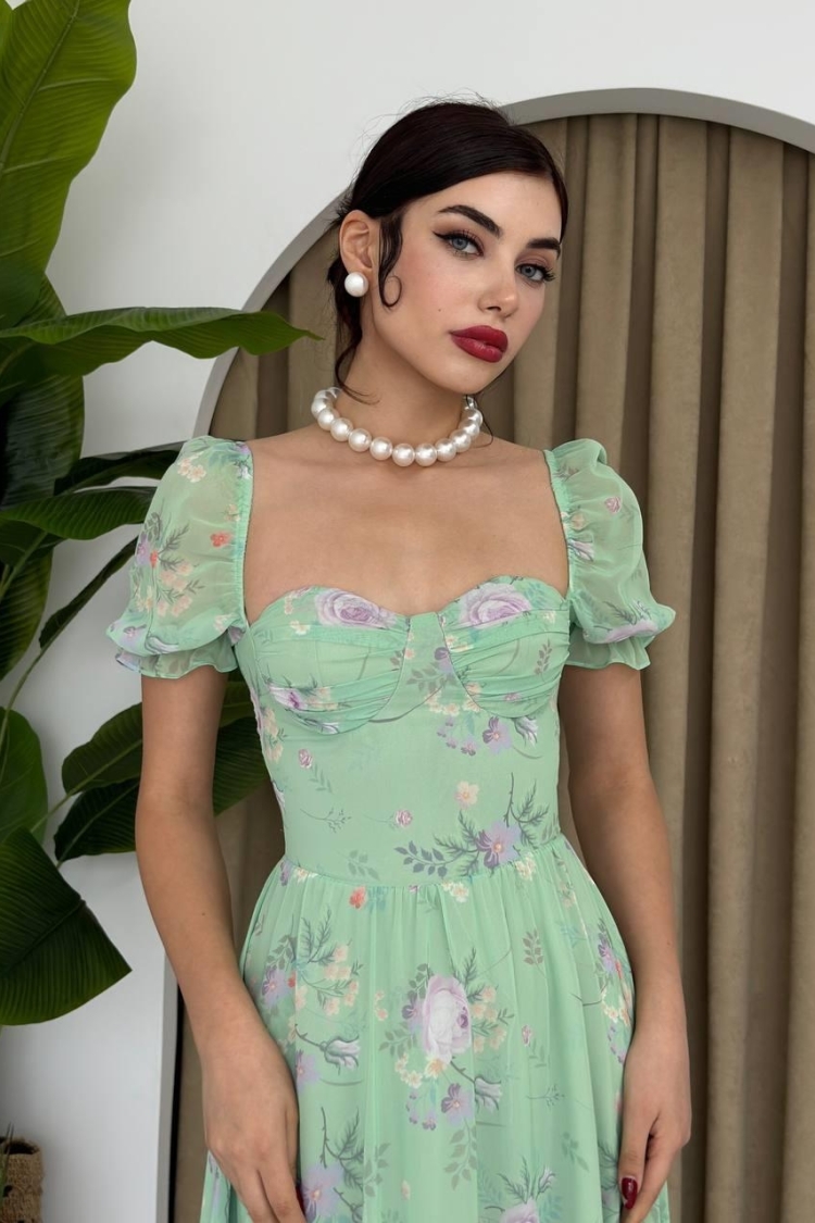 Chiffon Fabric Digital Pattern Printed Dress - Etika - Globality Store - Women Clothes Wholesale Turkey