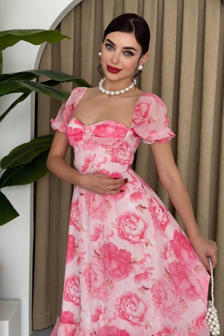 Chiffon Fabric Digital Pattern Printed Dress