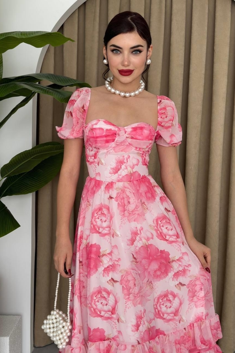 Chiffon Fabric Digital Pattern Printed Dress - Etika - Globality Store - Women Clothes Wholesale Turkey