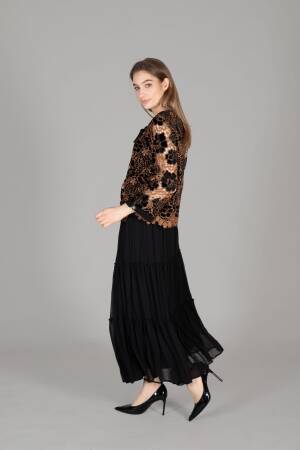 Round Neck Embroidered Velvet Jacket Chiffon Skirt - Multicolor - GUMANIZE - Globality Store - Women Clothes Wholesale Turkey