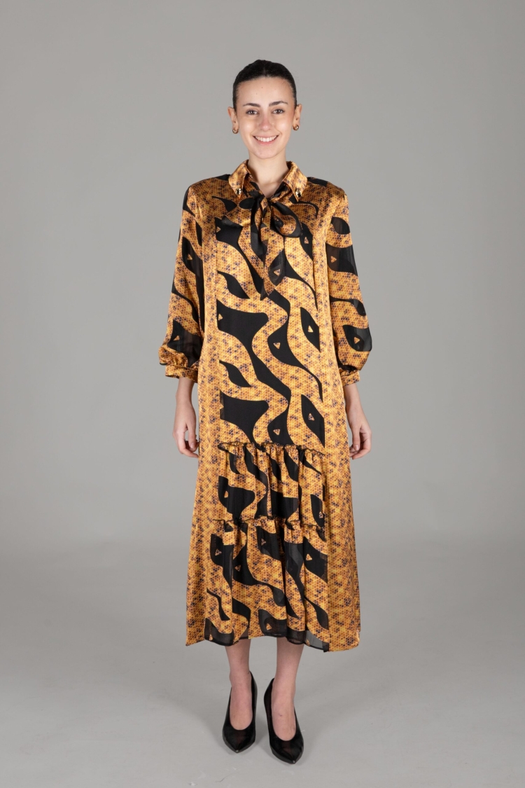 Y Neck Scarf Dress - Multicolor - GUMANIZE - Globality Store - Women Clothes Wholesale Turkey