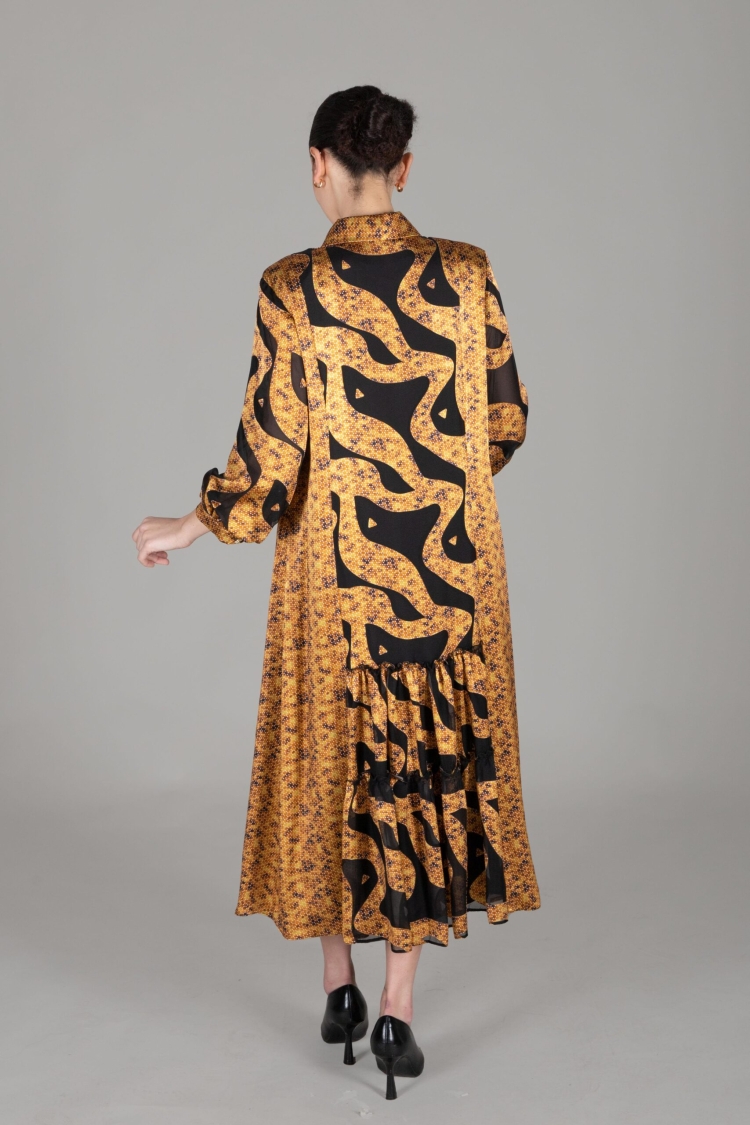 Y Neck Scarf Dress - Multicolor