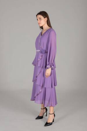 V Neck Multi Chiffon Dress - Dark - GUMANIZE - Globality Store - Women Clothes Wholesale Turkey