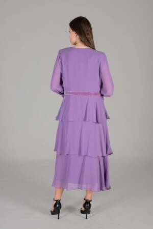V Neck Multi Chiffon Dress - Dark - GUMANIZE - Globality Store - Women Clothes Wholesale Turkey