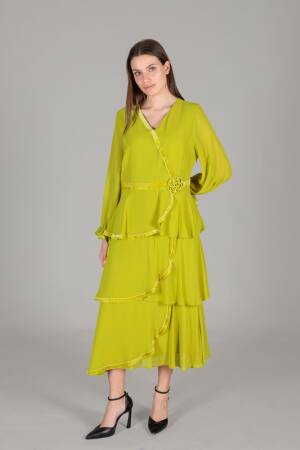 V Neck Multi Chiffon Dress - GUMANIZE - Globality Store - Women Clothes Wholesale Turkey