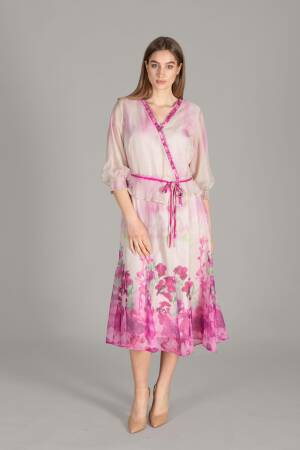V Neck Empirme Dress - Multicolor - GUMANIZE - Globality Store - Women Clothes Wholesale Turkey