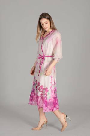 V Neck Empirme Dress - Multicolor - GUMANIZE - Globality Store - Women Clothes Wholesale Turkey