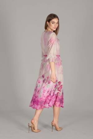 V Neck Empirme Dress - Multicolor - GUMANIZE - Globality Store - Women Clothes Wholesale Turkey