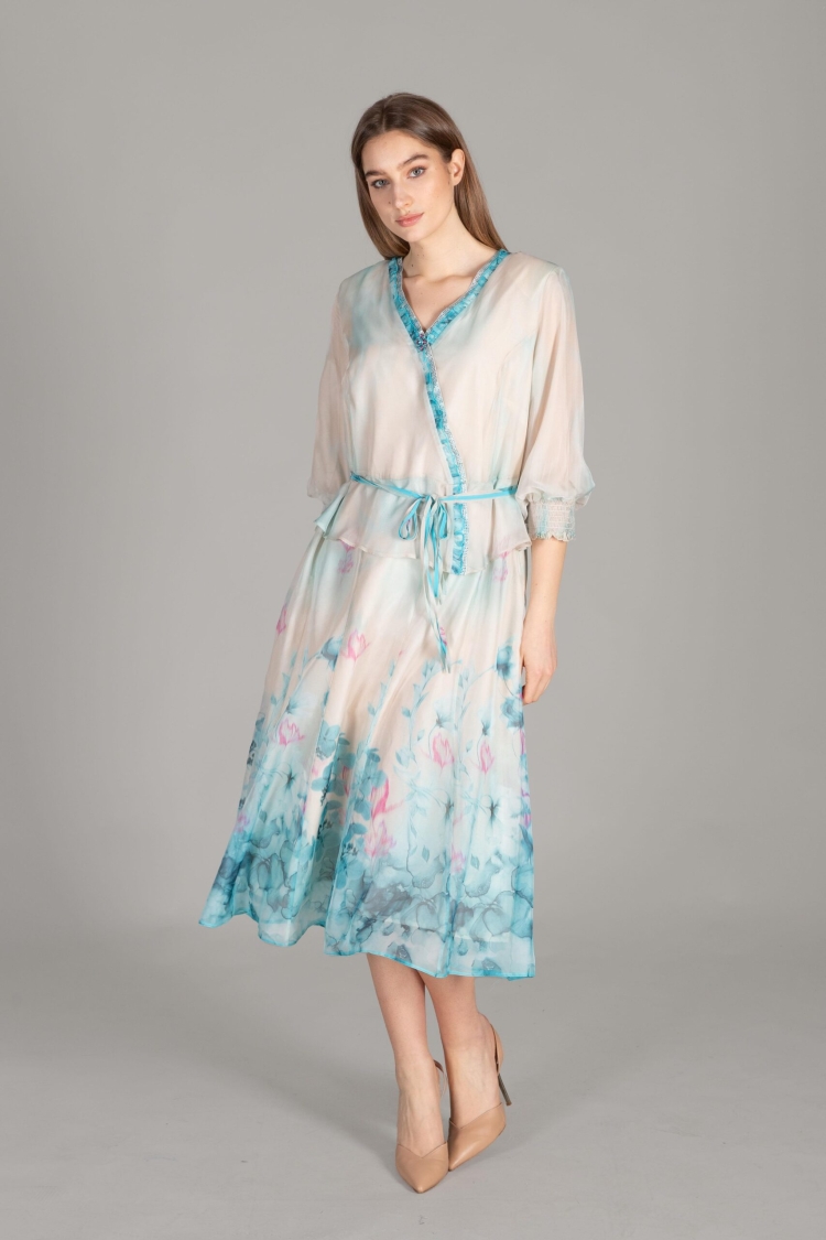 V Neck Print Dress - Multicolor - GUMANIZE - Globality Store - Women Clothes Wholesale Turkey