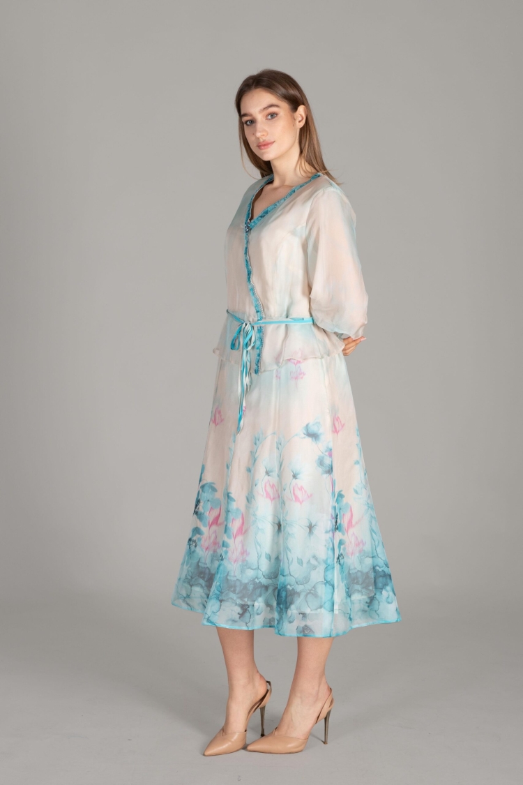V Neck Print Dress - Multicolor