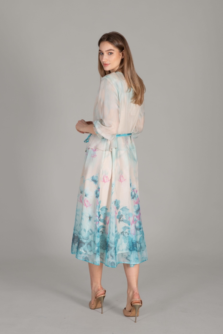 V Neck Print Dress - Multicolor