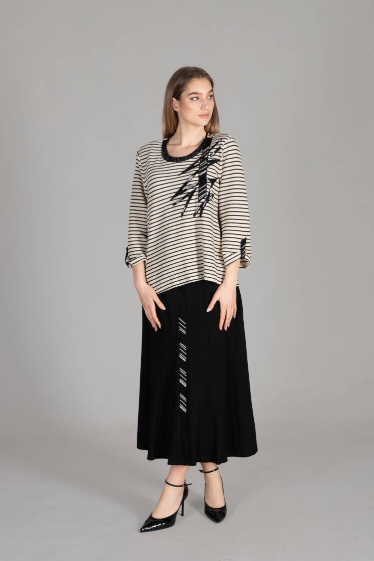 Striped Knitted Double Suit - Multicolor - GUMANIZE - Globality Store - Women Clothes Wholesale Turkey