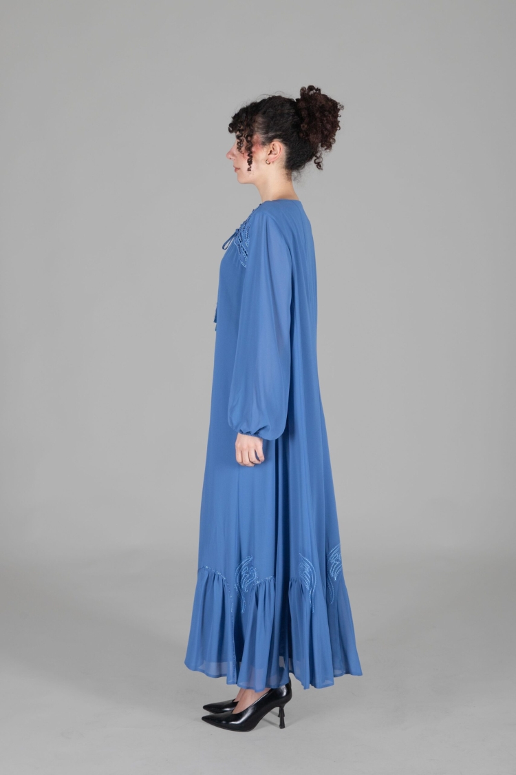 Round Neck Multi Chiffon Embroidered Dress