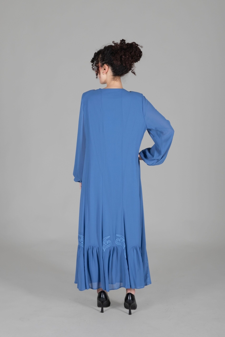 Round Neck Multi Chiffon Embroidered Dress