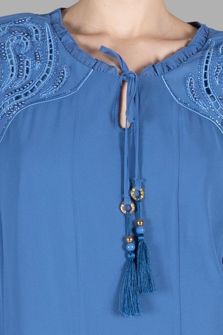 Round Neck Multi Chiffon Embroidered Dress