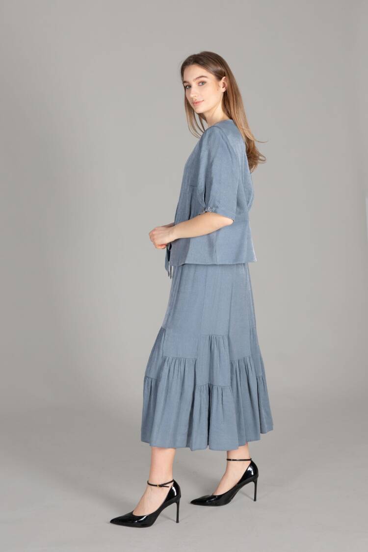 Round Neck Gown Skirt Set - Petrol
