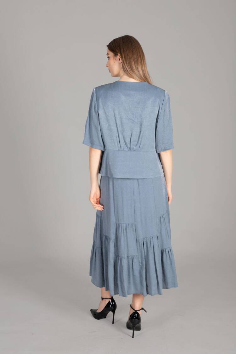 Round Neck Gown Skirt Set - Petrol