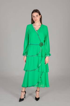 V Neck Multi Chiffon Dress - GUMANIZE - Globality Store - Women Clothes Wholesale Turkey