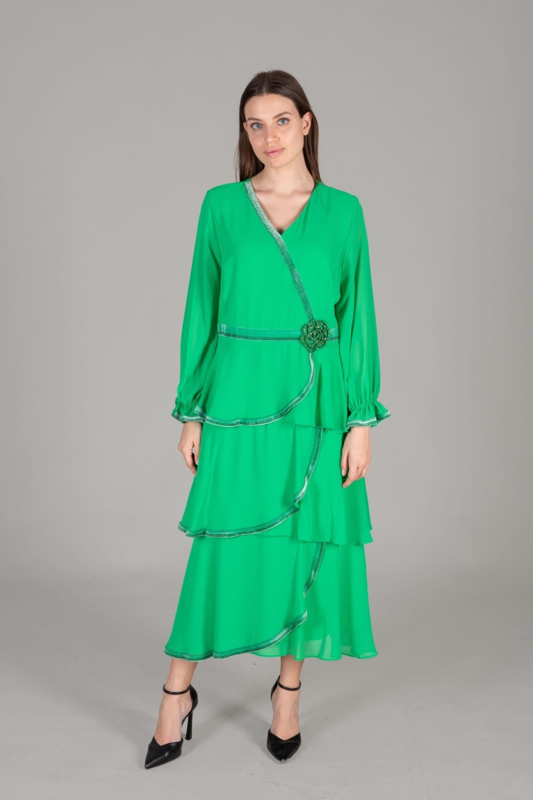 V Neck Multi Chiffon Dress - GUMANIZE - Globality Store - Women Clothes Wholesale Turkey
