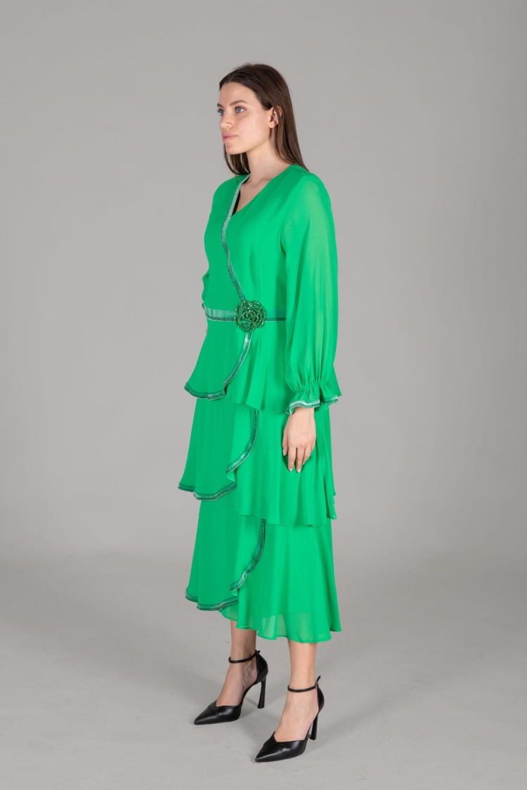 V Neck Multi Chiffon Dress