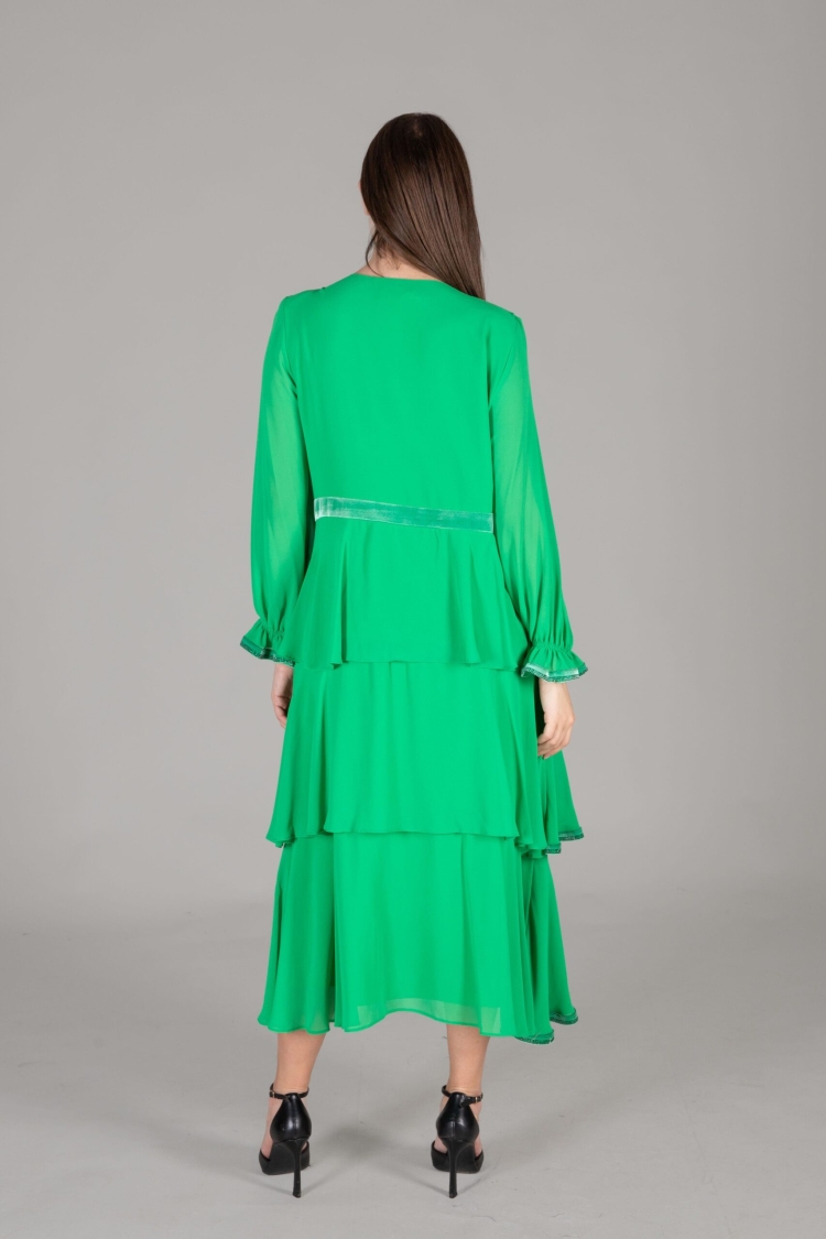 V Neck Multi Chiffon Dress