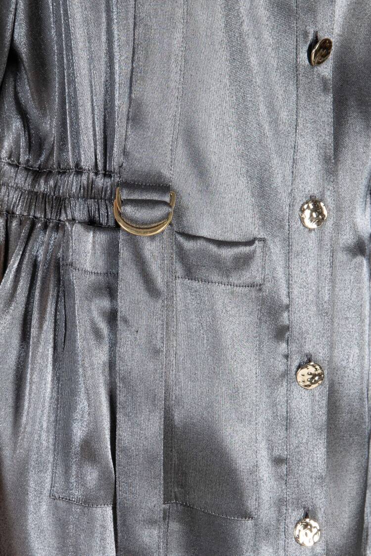 V Neck Jacket Trousers Suit - Silver