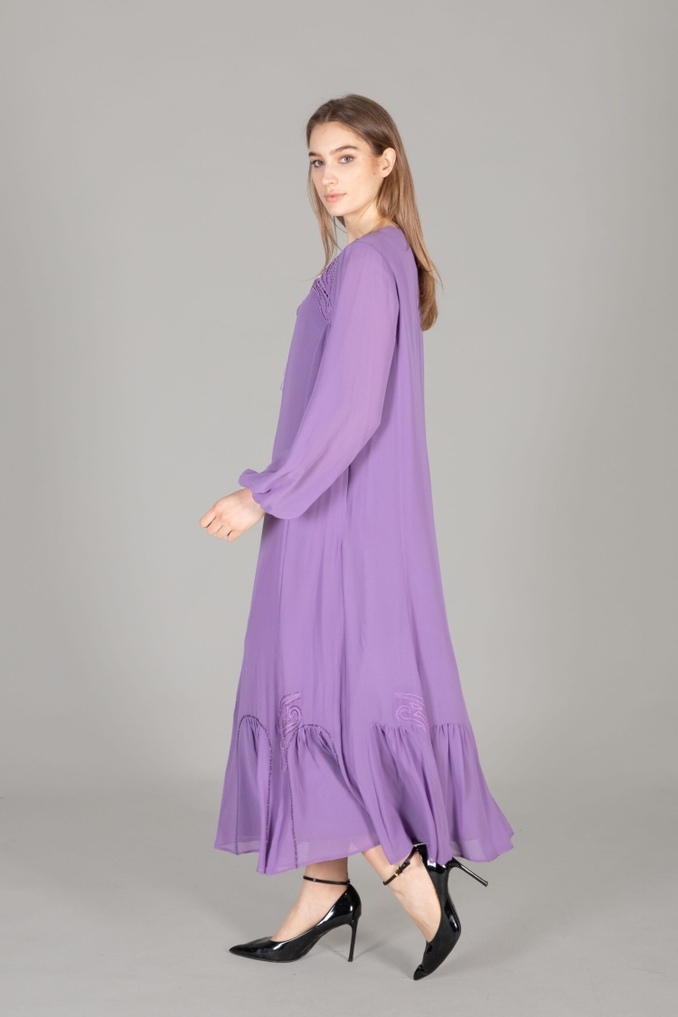 Round Neck Multi Chiffon Embroidered Dress