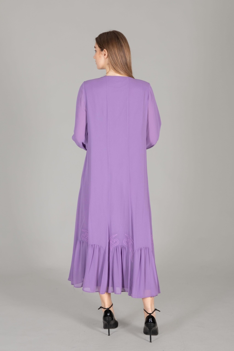 Round Neck Multi Chiffon Embroidered Dress