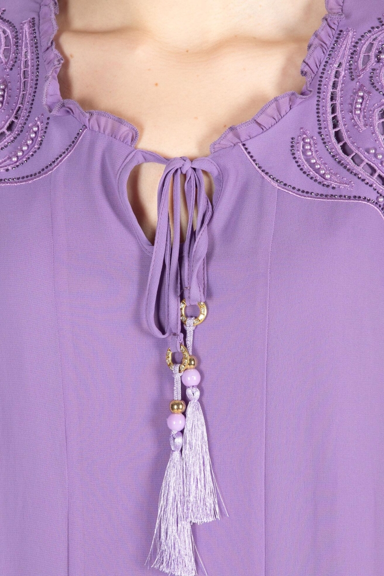 Round Neck Multi Chiffon Embroidered Dress