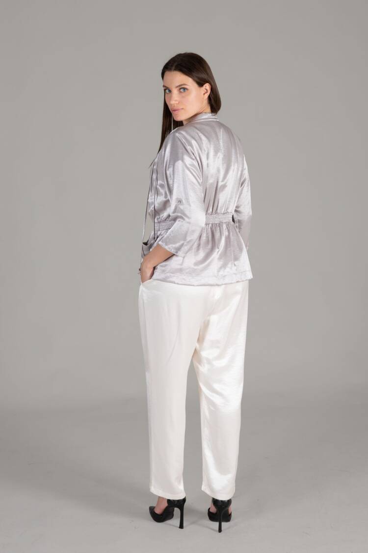 Jacket Blouse Pants Triple Set - Multicolor