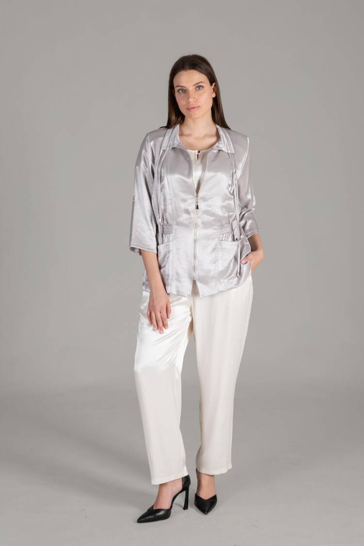 Jacket Blouse Pants Triple Set - Multicolor