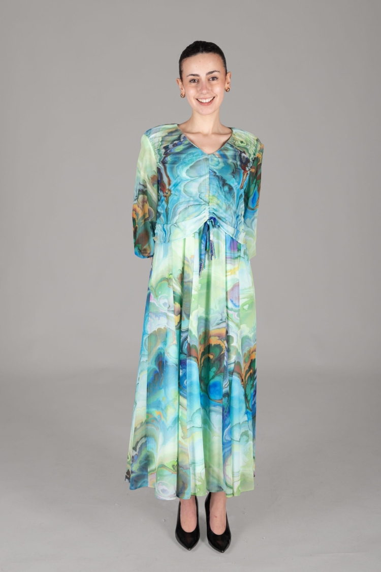 V Neck Tulle Dress - Multicolor