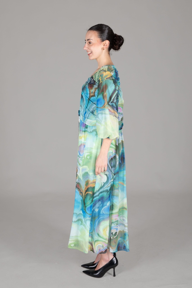 V Neck Tulle Dress - Multicolor